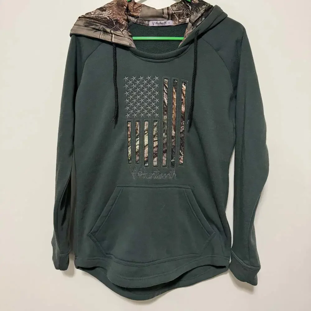 Huntworth Hoodie Size Small‎ Camo American Flag Sweatshirt Pullover
